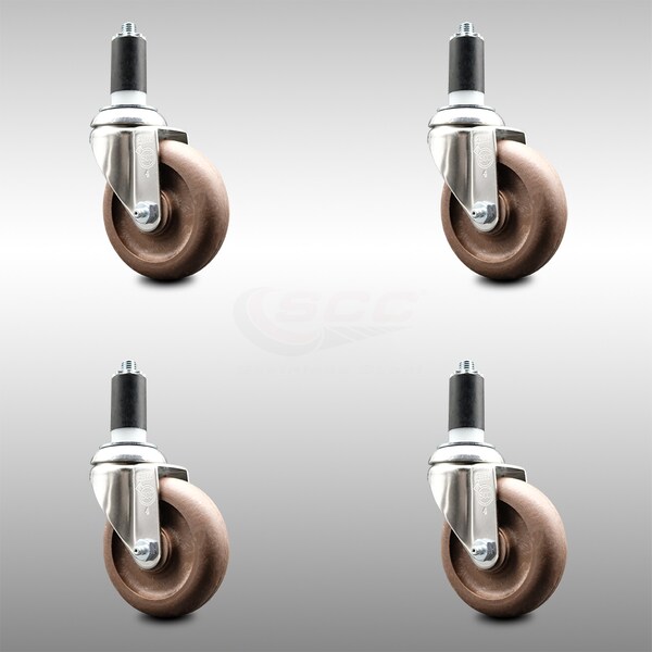 Service Caster 4 Inch 316SS High Temp Glass Filled Nylon 1-1/4 Inch Expanding Stem Caster Set SCC-SS316EX20S414-GFNSHT-114-4 - main